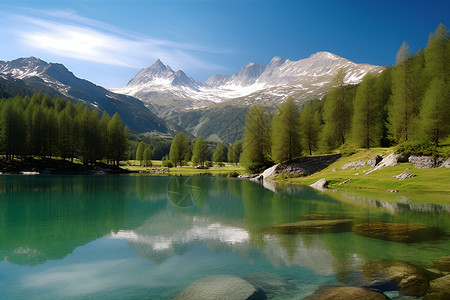 美丽的山谷湖泊景观背景图片