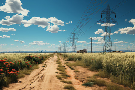 田野中的电力塔背景图片