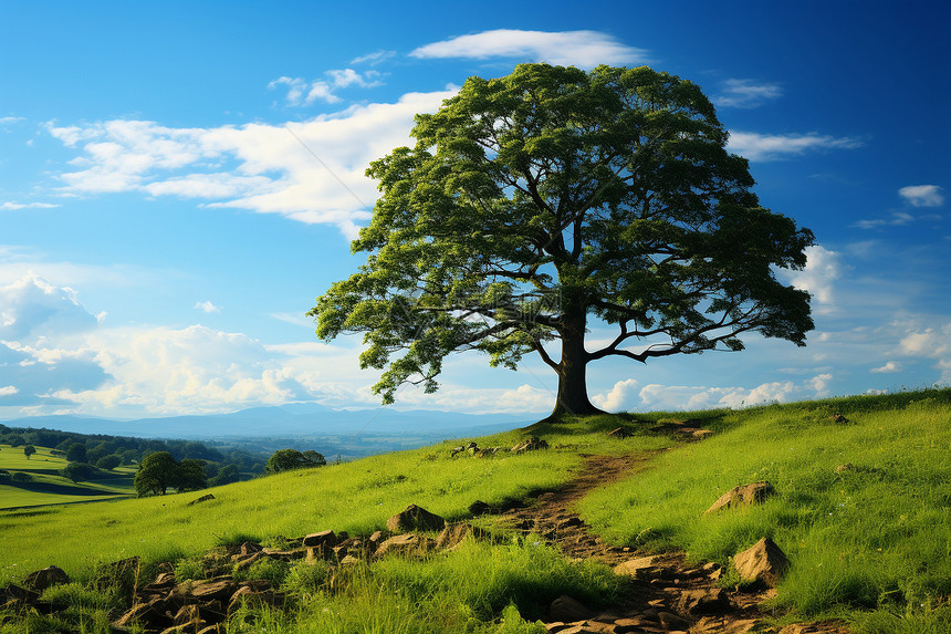 青山绿树碧空蓝天的美丽景观图片