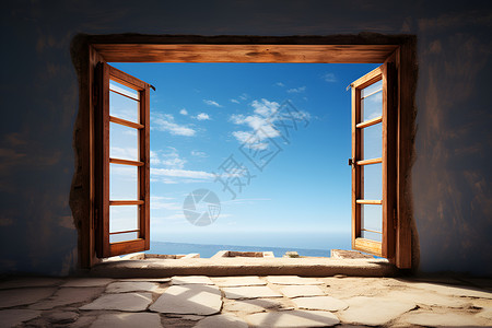 大海与天空的窗景背景图片