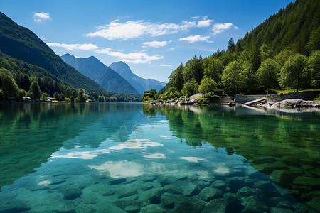 守护蔚蓝报名中山谷中翠绿湖泊的美丽景观背景