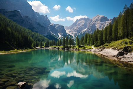 山水如画的山谷湖泊景观背景图片