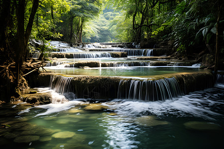 美丽的瀑布丛林瀑布的美丽景观背景