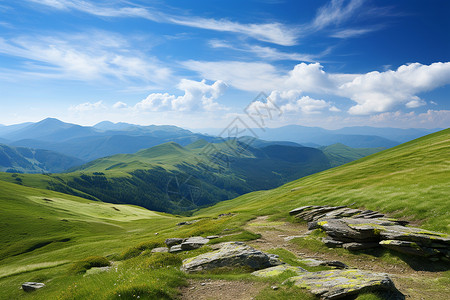 夏季山脉的美丽景观背景图片