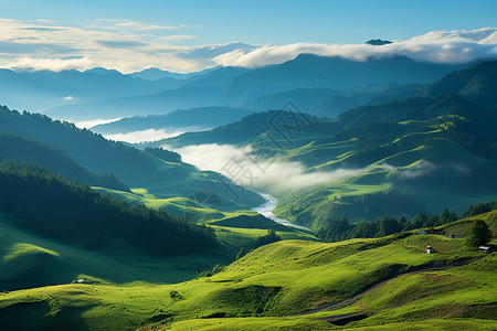 夏季山谷的美丽景观背景图片