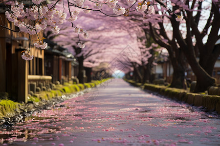 梦幻的樱花街道背景图片