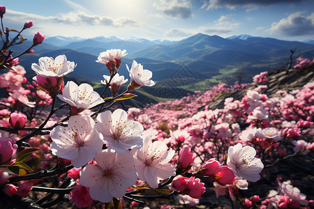 虞美人盛开的山坡户外山坡上盛开的樱花背景