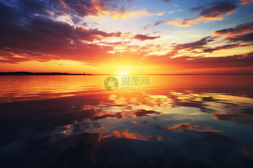 湖泊上的夕阳图片