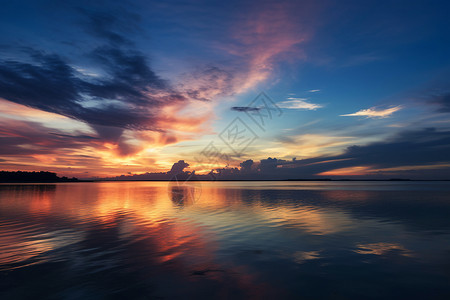 湖光风色湖光倒影中的日落背景