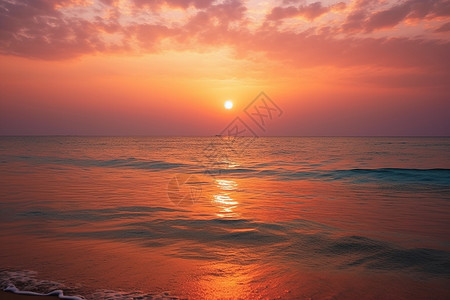 海洋天空交界处的落日背景