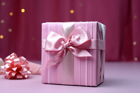 粉色礼盒的粉丝带背景图片