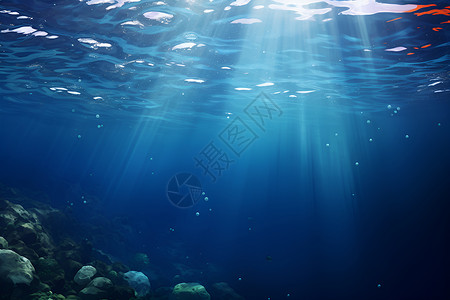 蓝底金字海底的幽蓝世界背景