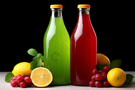 果汁与新鲜水果背景图片