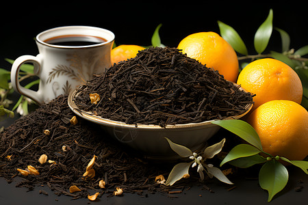 清香茶与柑橘背景图片