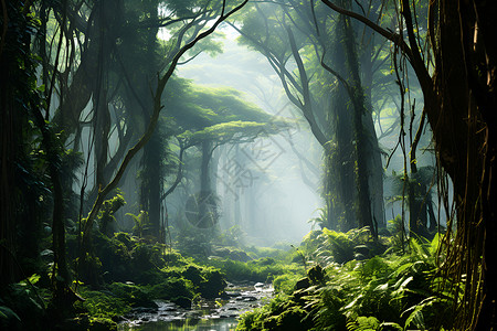 森林热带雨林绿荫密布的森林背景
