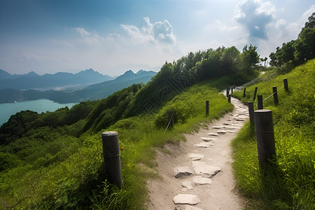 青山绿树蓝天白云背景图片