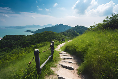 花间小路海岸山脉间的小路背景