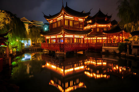中式园林建筑的豫园景观背景图片