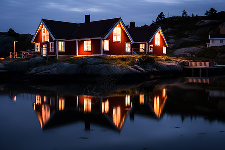 灯火通明的房屋建筑背景图片