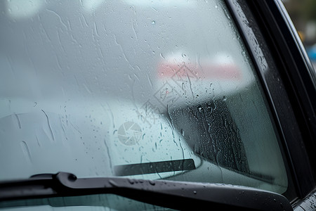 挡雨棚模糊视线的汽车玻璃背景