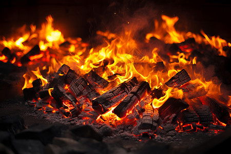 火炉中熊熊燃烧的火焰背景图片