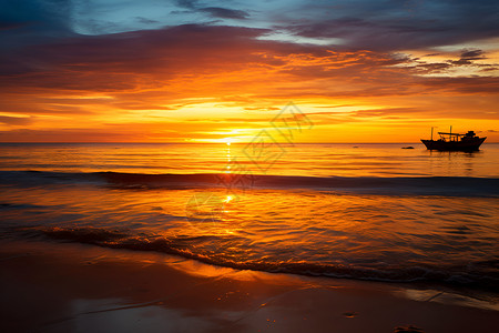 夕阳辉映下的海滩背景图片