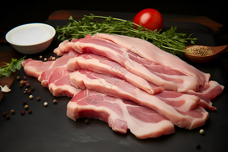 厨房新鲜的猪肉背景图片