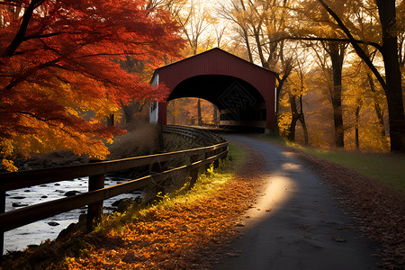秋季森林公园的美丽景观背景图片