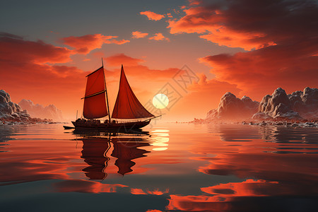 水中的红船背景图片