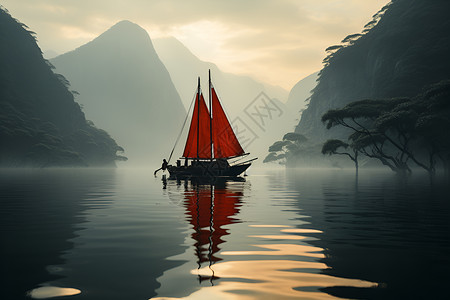 宁静湖面的小船背景图片