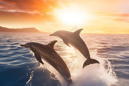 跃出海面的海豚海豚在海面上跳跃背景