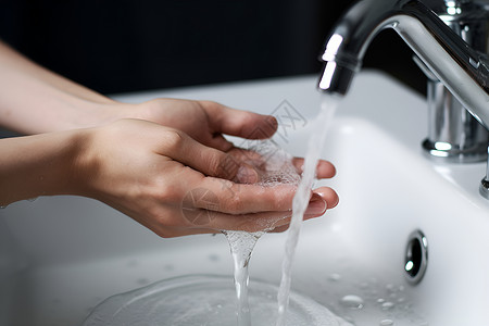 洗手讲卫生水龙头下清洗的手掌背景