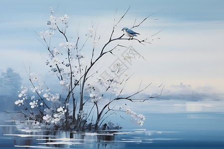 宁静湖泊的候鸟背景图片