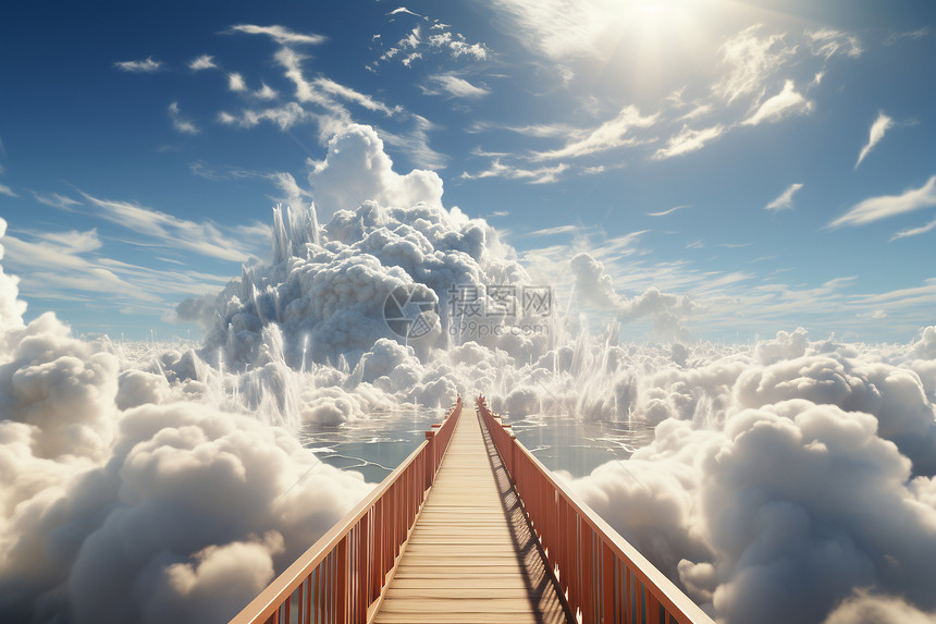 云海里的的木桥图片