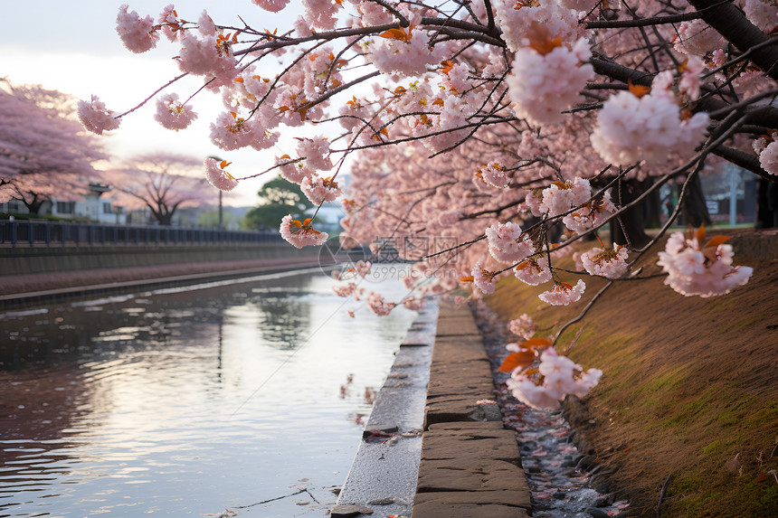 美丽的樱花河畔图片