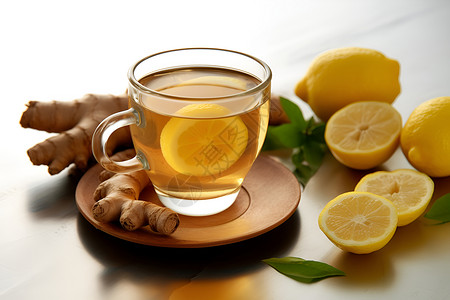 健康养生的柠檬姜茶背景图片