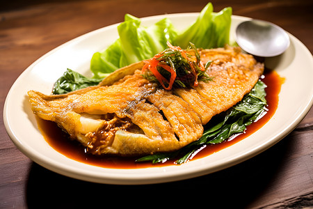 泰式海鲈鱼菜肴背景图片