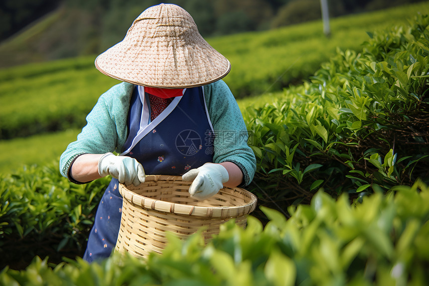 提着篮子采茶的女性图片