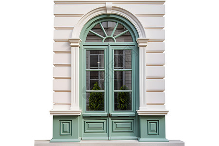 经典窗框下的绿色窗户高清图片