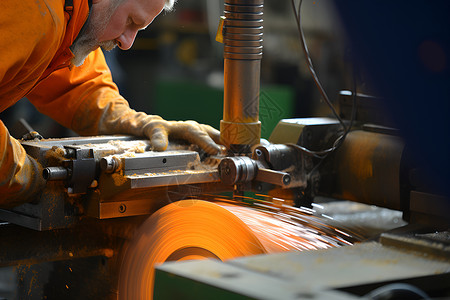 一个男人在工厂里操控机器高清图片