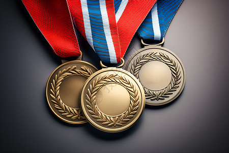 金属丝带桌子上的奖牌背景