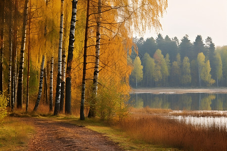 秋色湖畔背景图片