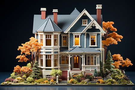 树木枝叶微缩展示精致房屋模型设计图片