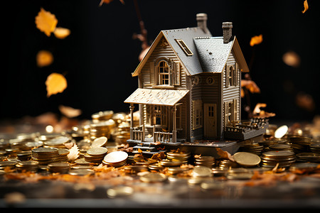 金币和房屋模型背景图片
