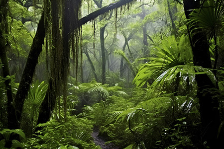 茂密植被茂密丛林中热带雨林背景