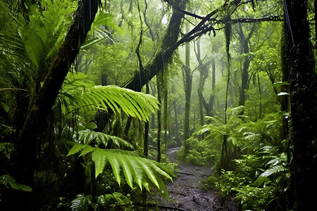 雨林植被绿意盎然的丛林之美背景