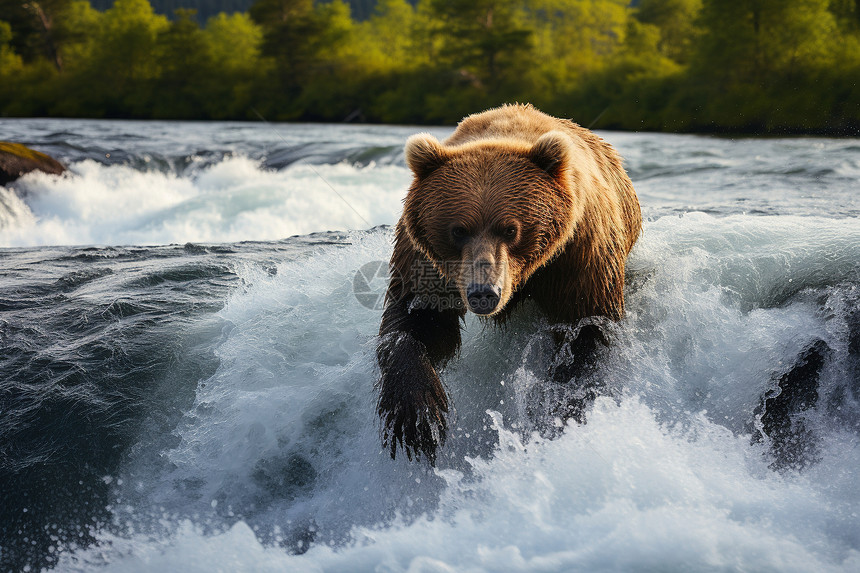 水域中奔跑的熊图片