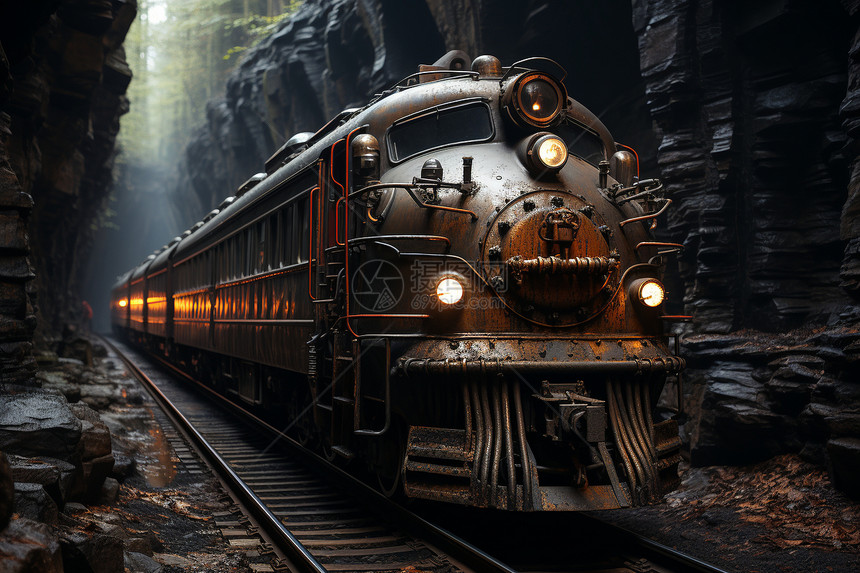 峡谷中行驶的列车图片
