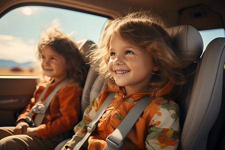 旅行笑容车座上两个女孩背景