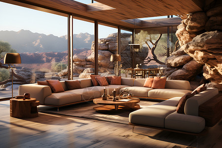沙漠里的别墅客厅背景图片